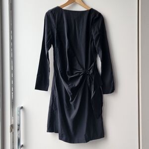 Katherine Barclay Sculptural Pleated Long Sleeve Little Black Dress